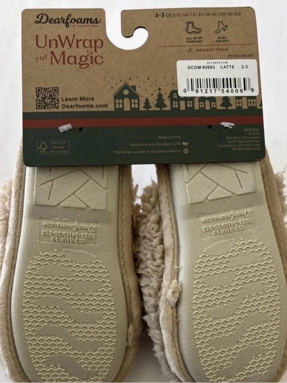 Dearfoams Kids Slippers Christmas Reindeer Tan/Red Size 2 3